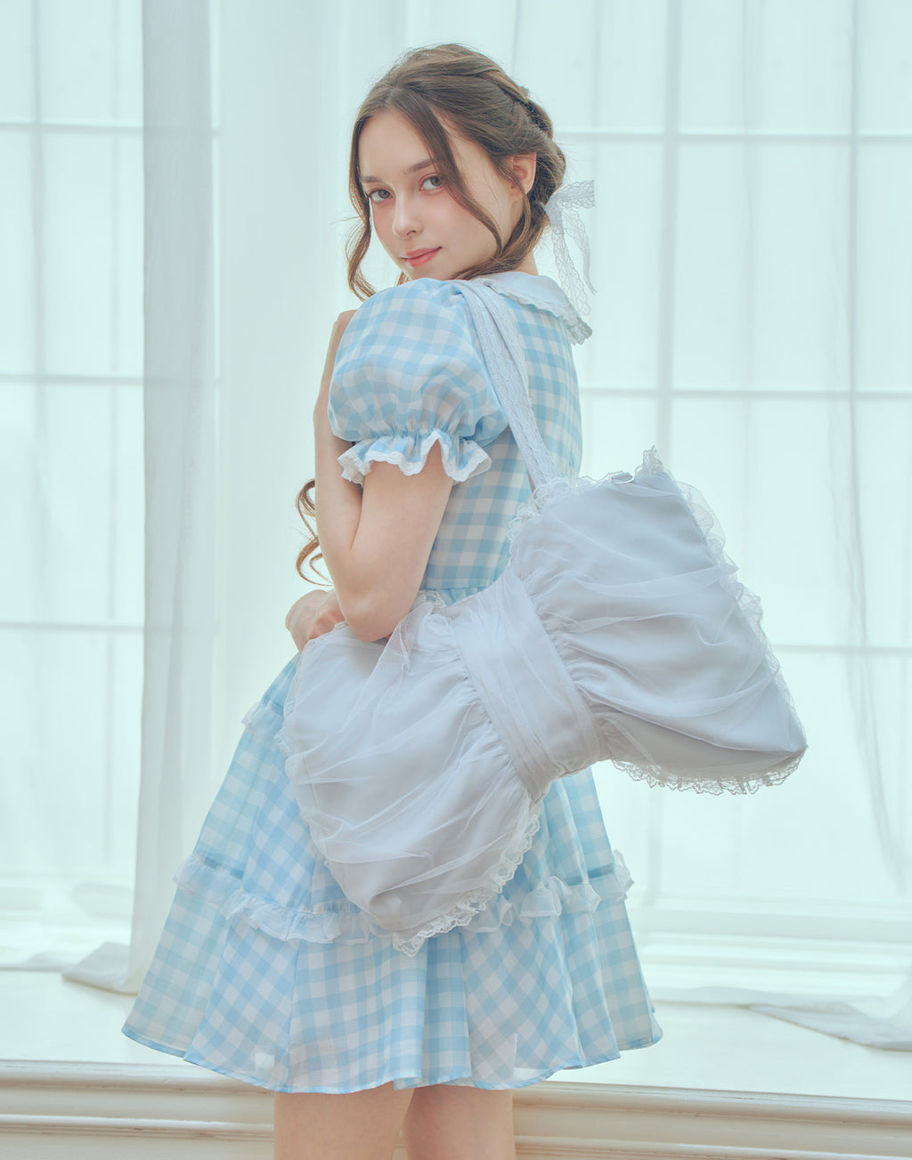 (Pre-order) mellfy memory Milky gingham puff onepiece