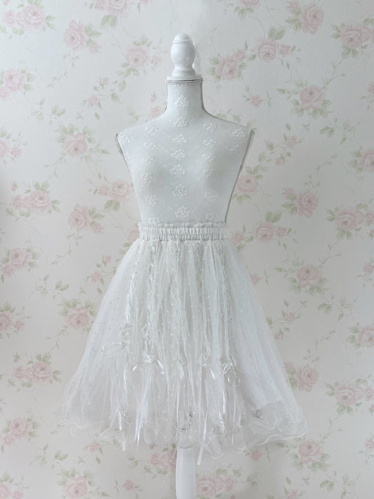 mille fille closet Tulle Ribbon Skirt (White)