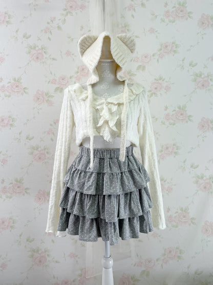 Polka Dot Tiered Skirt (Gray)