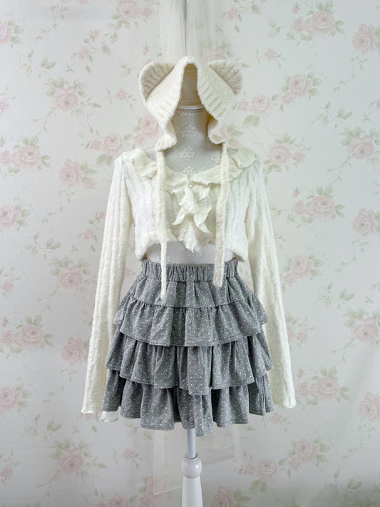 Polka Dot Tiered Skirt (Gray)