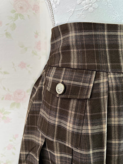 Olive des Olive Pleated Checked Skirt (Chocolate)