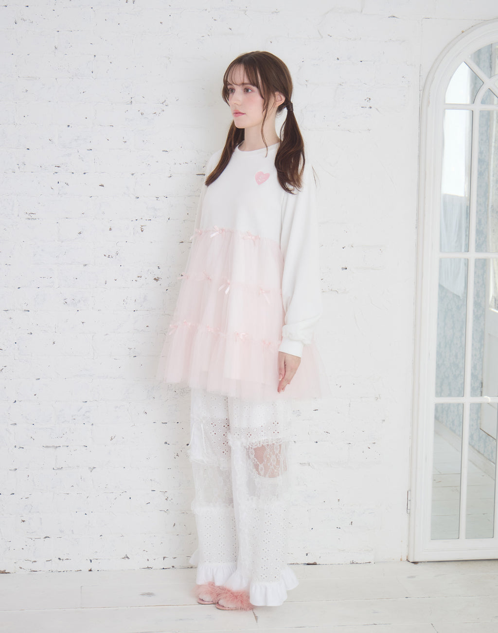 Lolime patchwork lace frill pants