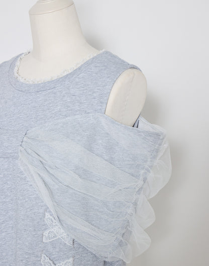 mellfy memory Tulle Ribbon Shoulder Sweat Tunic