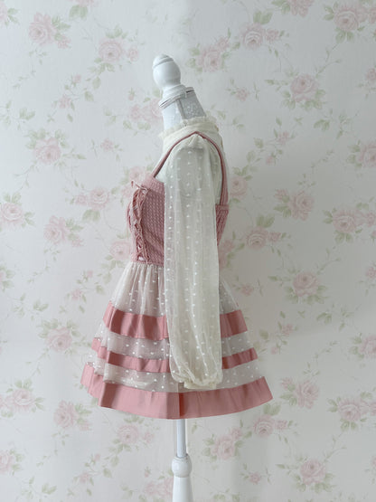 (9% OFF) LIZ LISA Heart Tulle Laced Up Tunic Top (Pink)