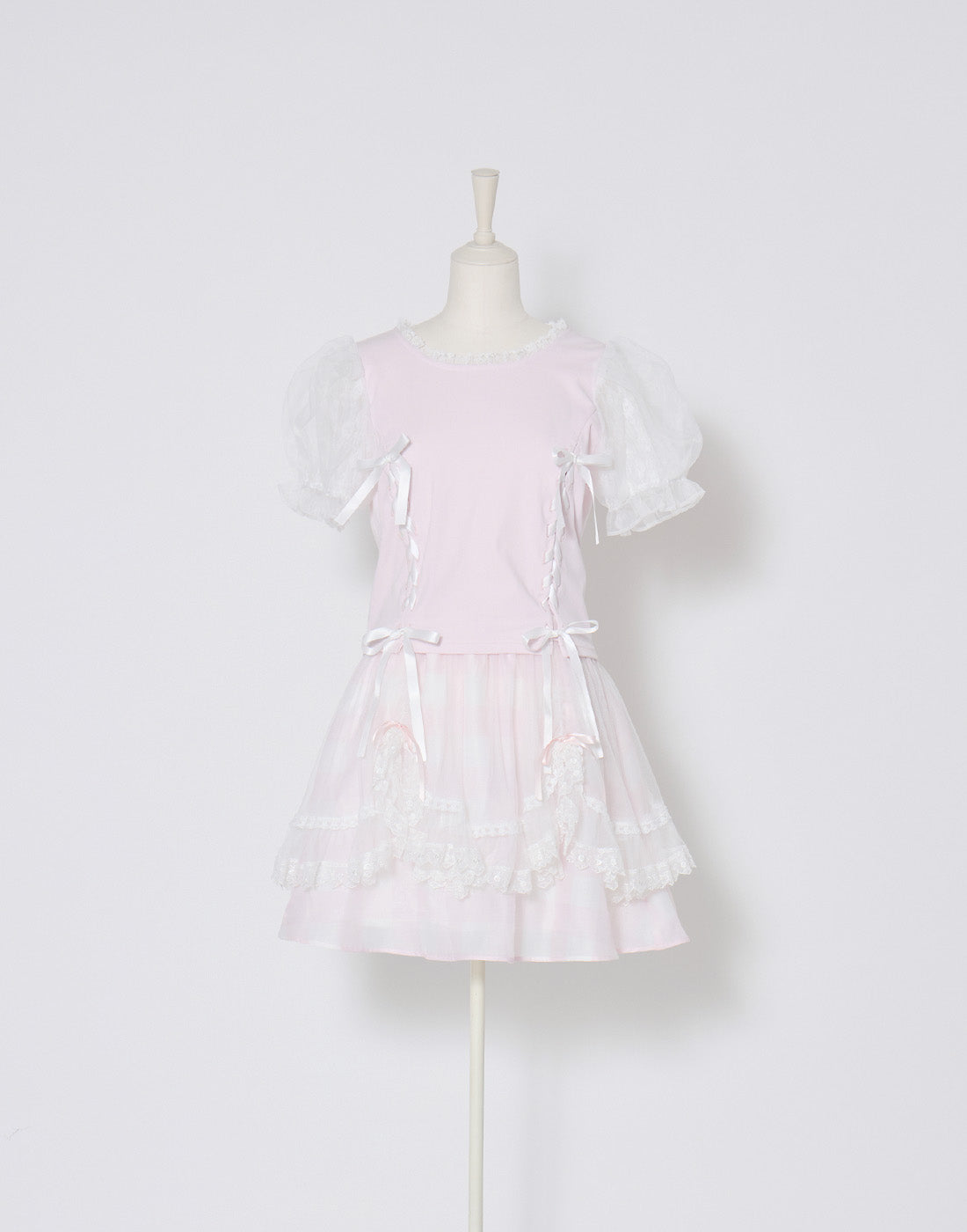 mellfy memory Twin lace-up ribbon puff T-shirt