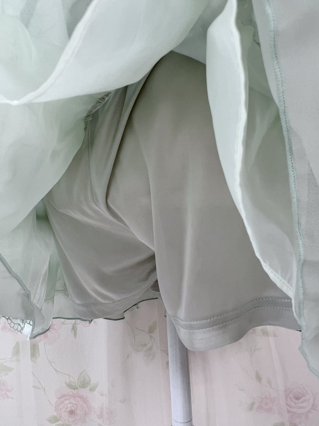 axes femme Lace Hem Chiffon Skirt (Mint Green)