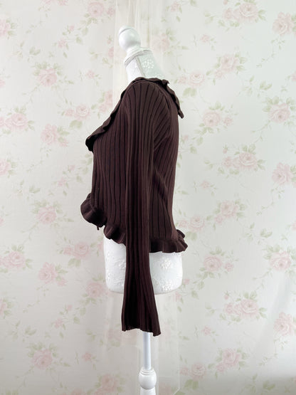 Clear Wide Sleeved Ruffled Cardigan (Chocolate)