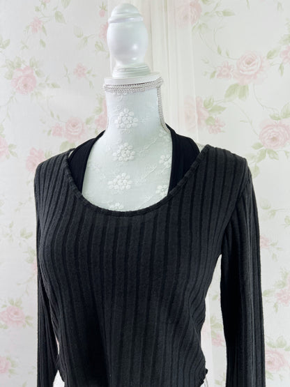 GRL Layered Like Halter Neck Top (Black)