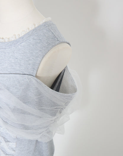 mellfy memory Tulle Ribbon Shoulder Sweat Tunic