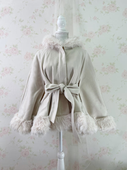GRL Fake Fur Hood Poncho Coat (Ivory)