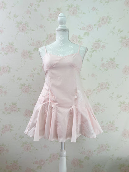 GRL Side Lacy Bow Camisole Cotton Dress (Pink)