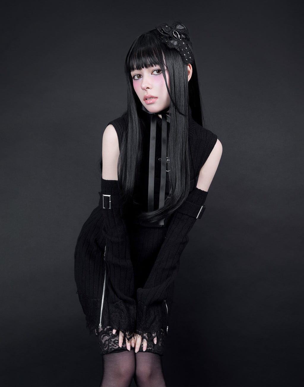 AVENCHUMU Belt & zip arm warmers knit one-piece