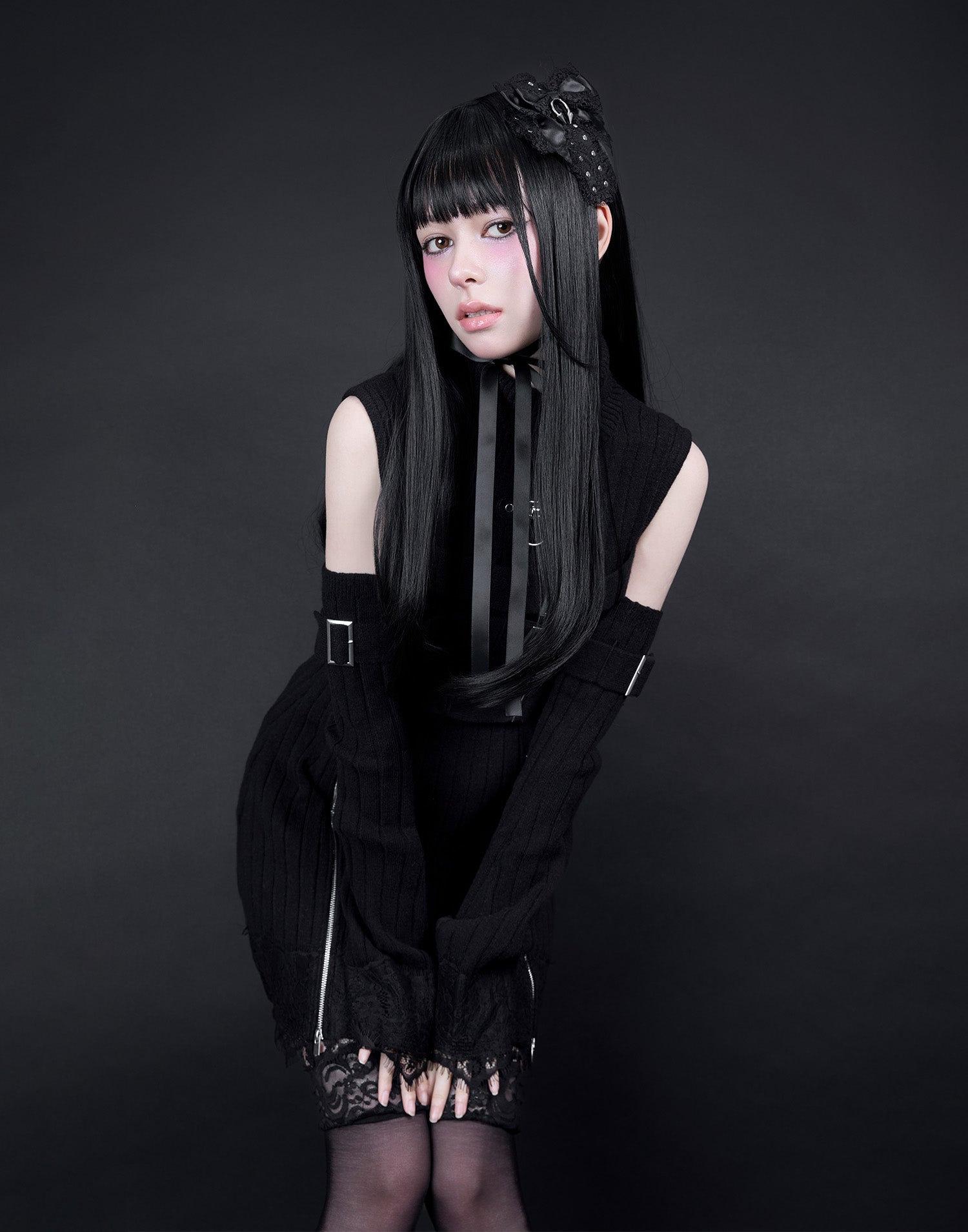 AVENCHUMU Belt & zip arm warmers knit one-piece