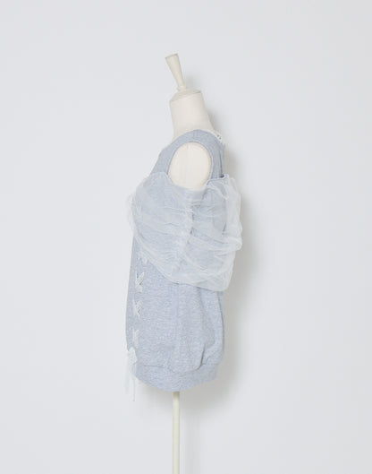 mellfy memory Tulle Ribbon Shoulder Sweat Tunic