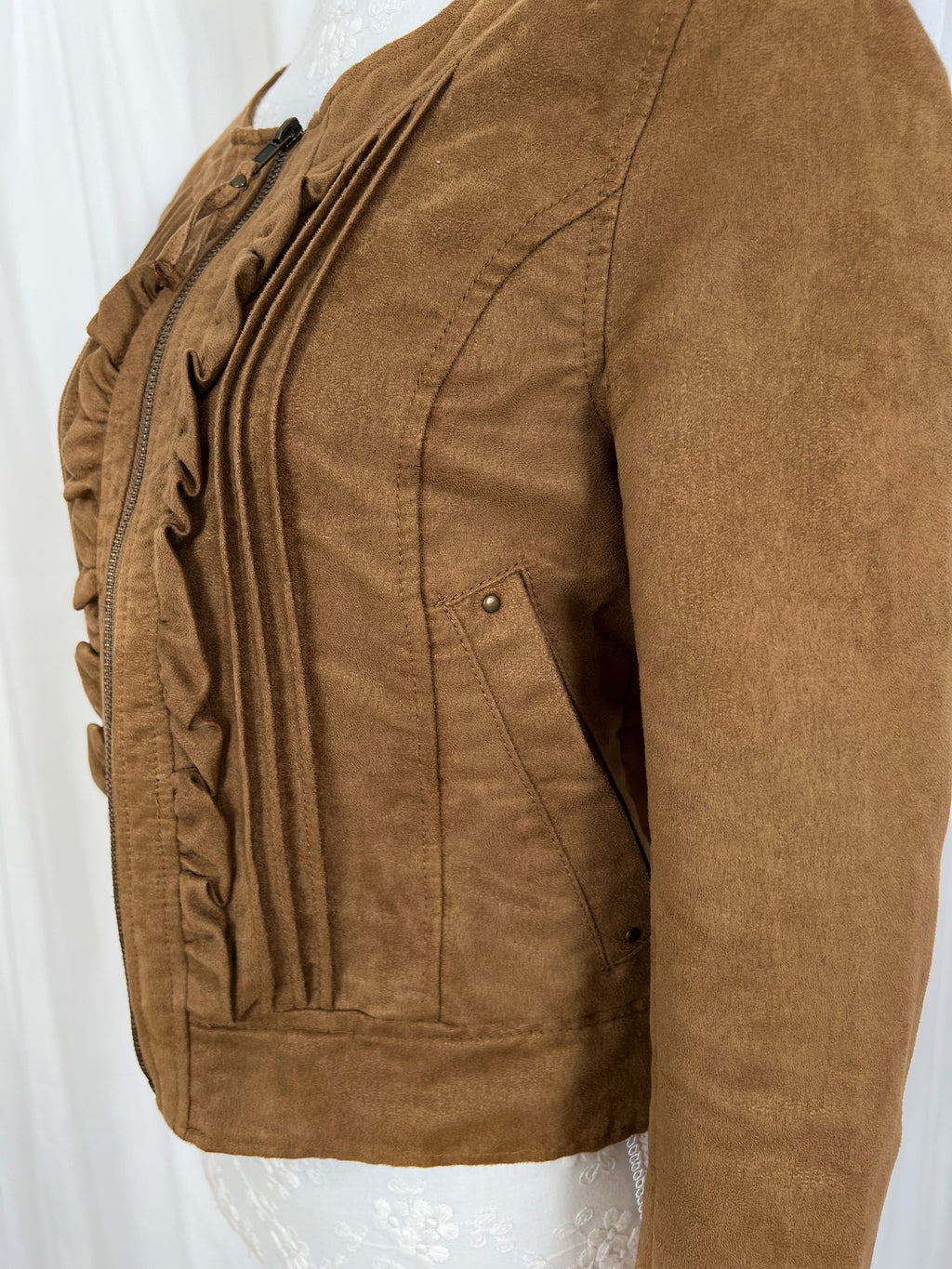 Olive des Olive Suede Ruffled Jacket