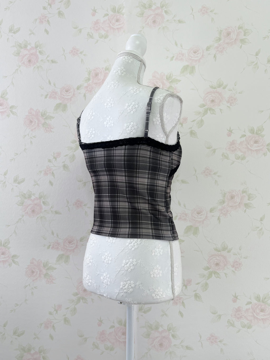 Checked Camisole With Cups (Gray)