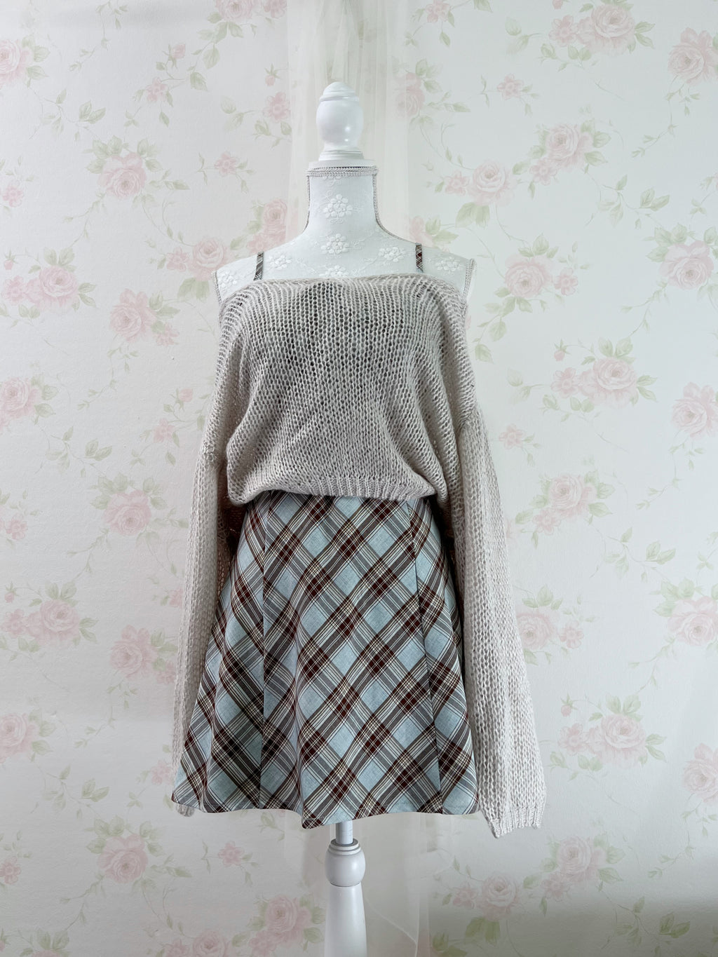 Camisole Gathering Checked Dress (Mint Green)