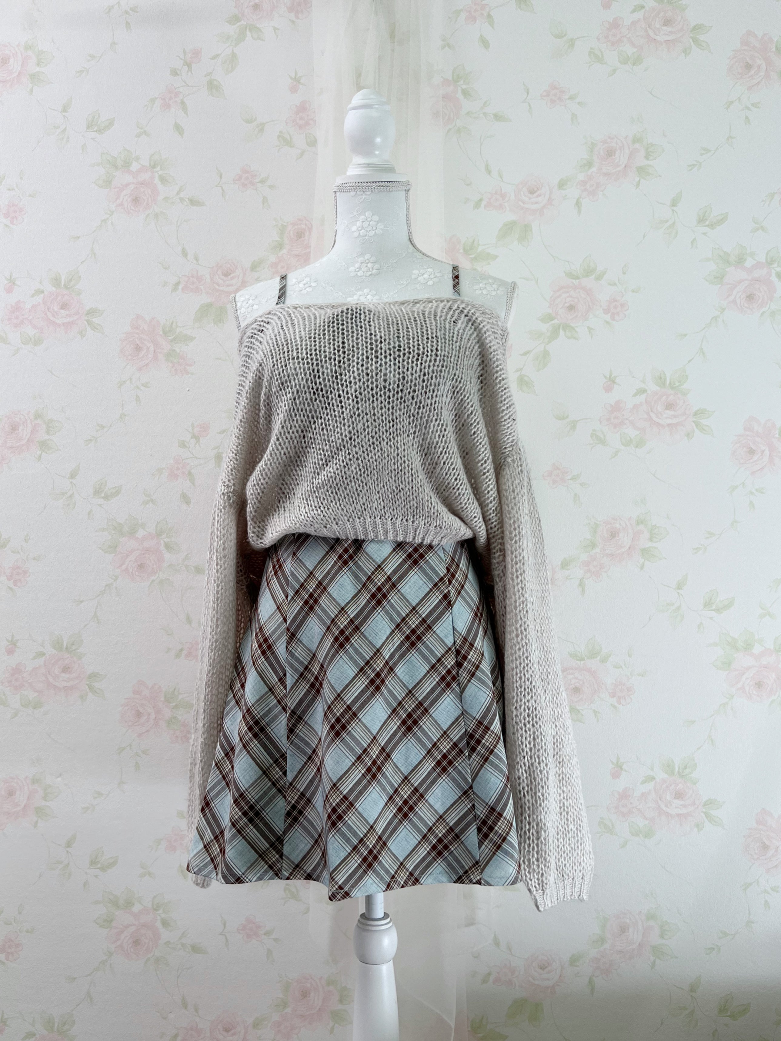 Camisole Gathering Checked Dress (Mint Green)