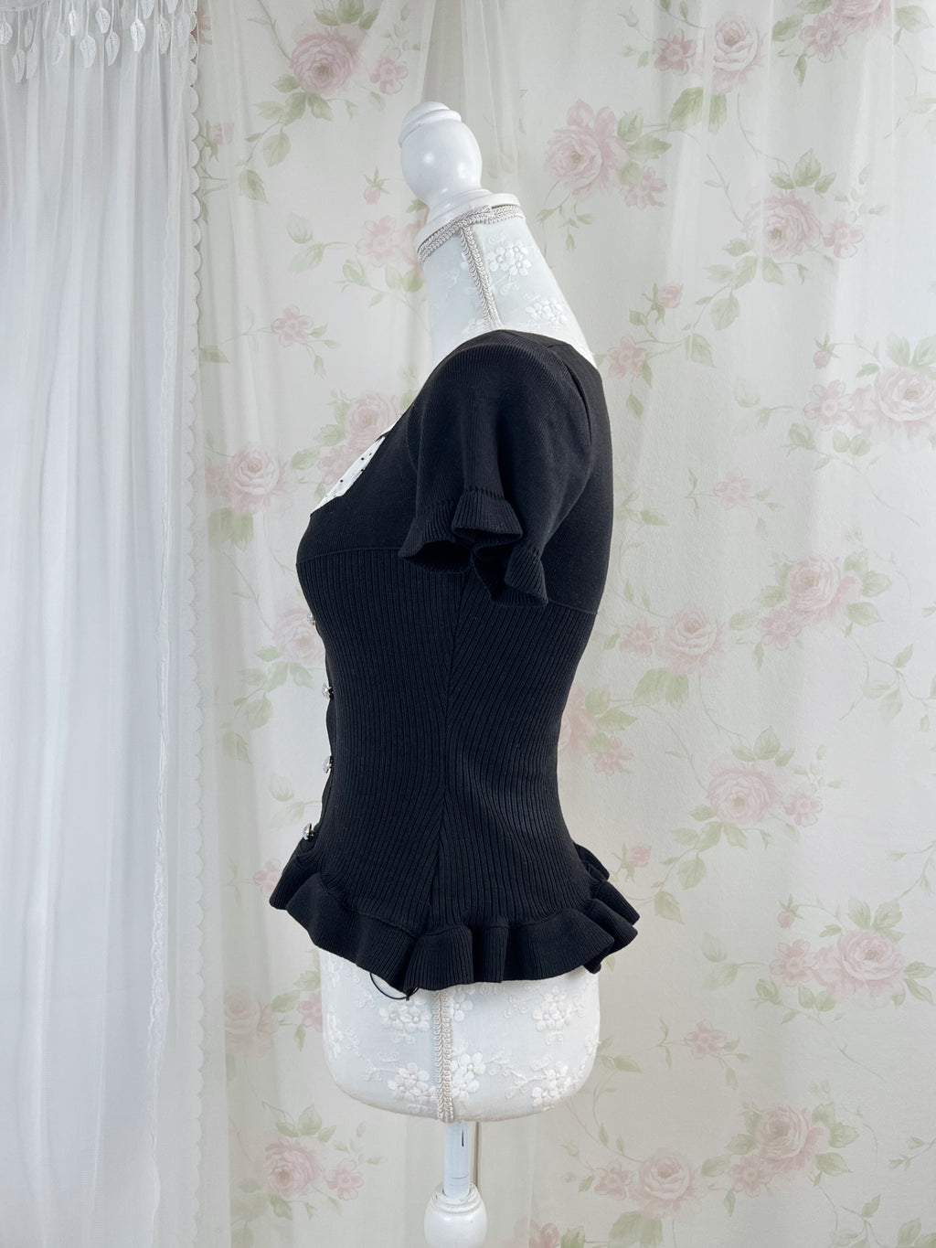 Polka Dot Milkmaid Top (Black)