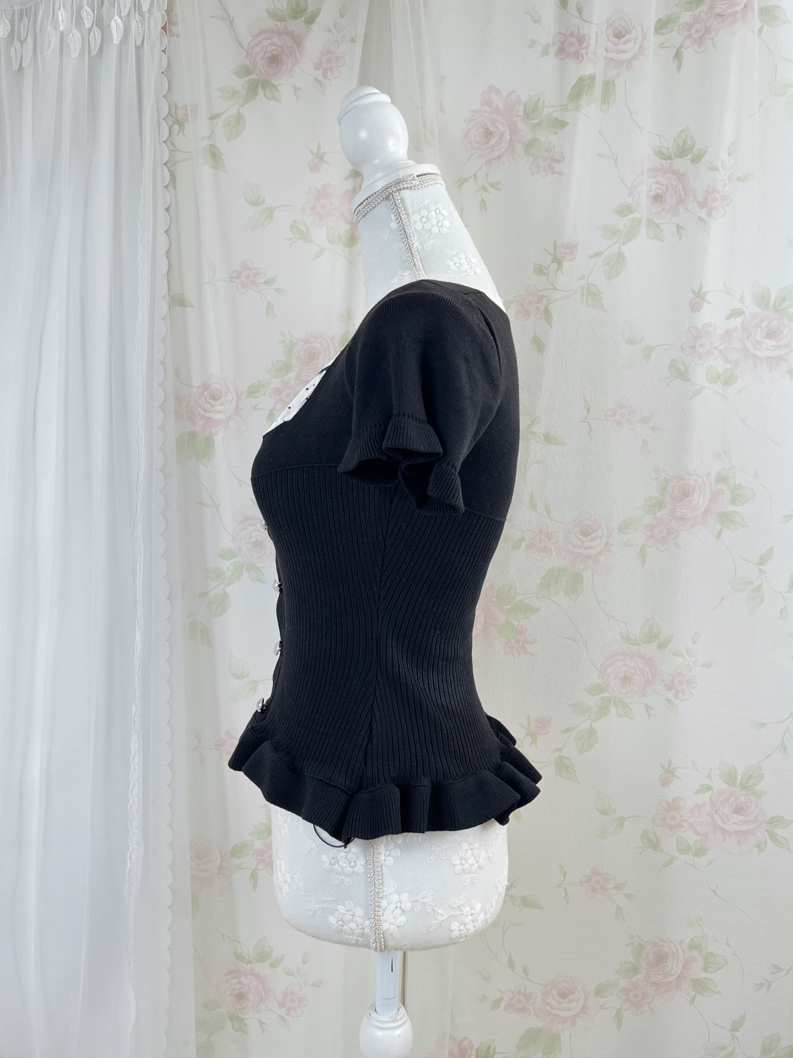 Polka Dot Milkmaid Top (Black)