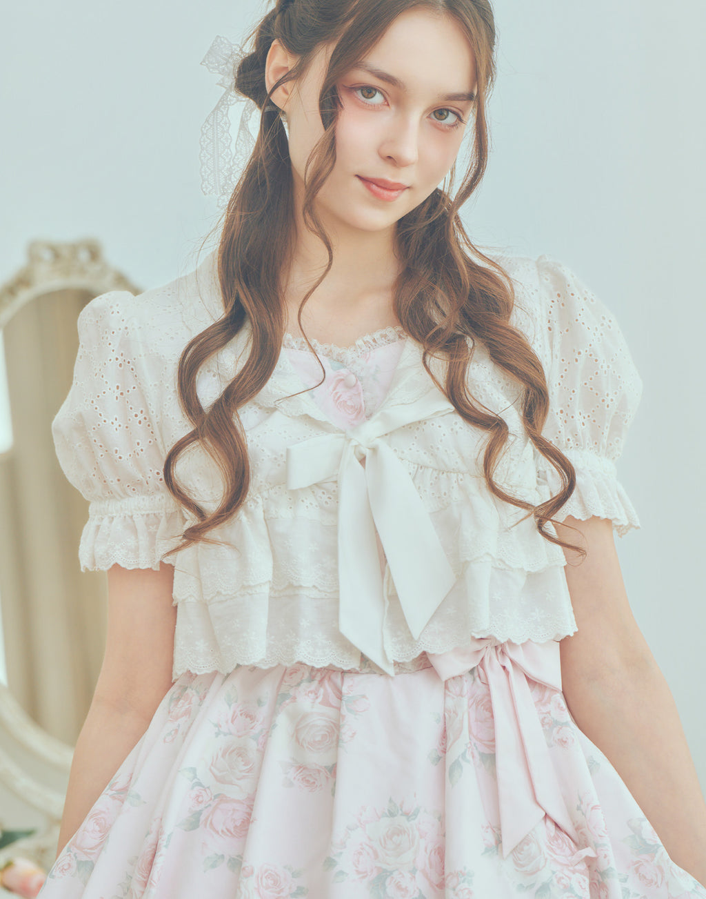 (Pre-order) mellfy memory Lovely cotton lace bolero blouse