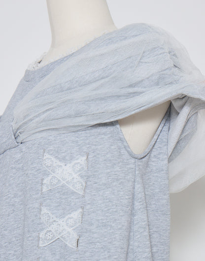 mellfy memory Tulle Ribbon Shoulder Sweat Tunic