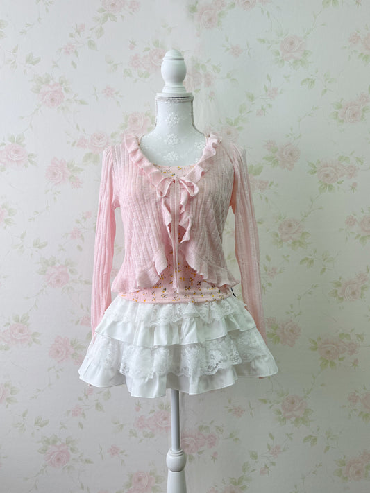 GRL Shoujo Frilled Hem Cardigan (Pink)