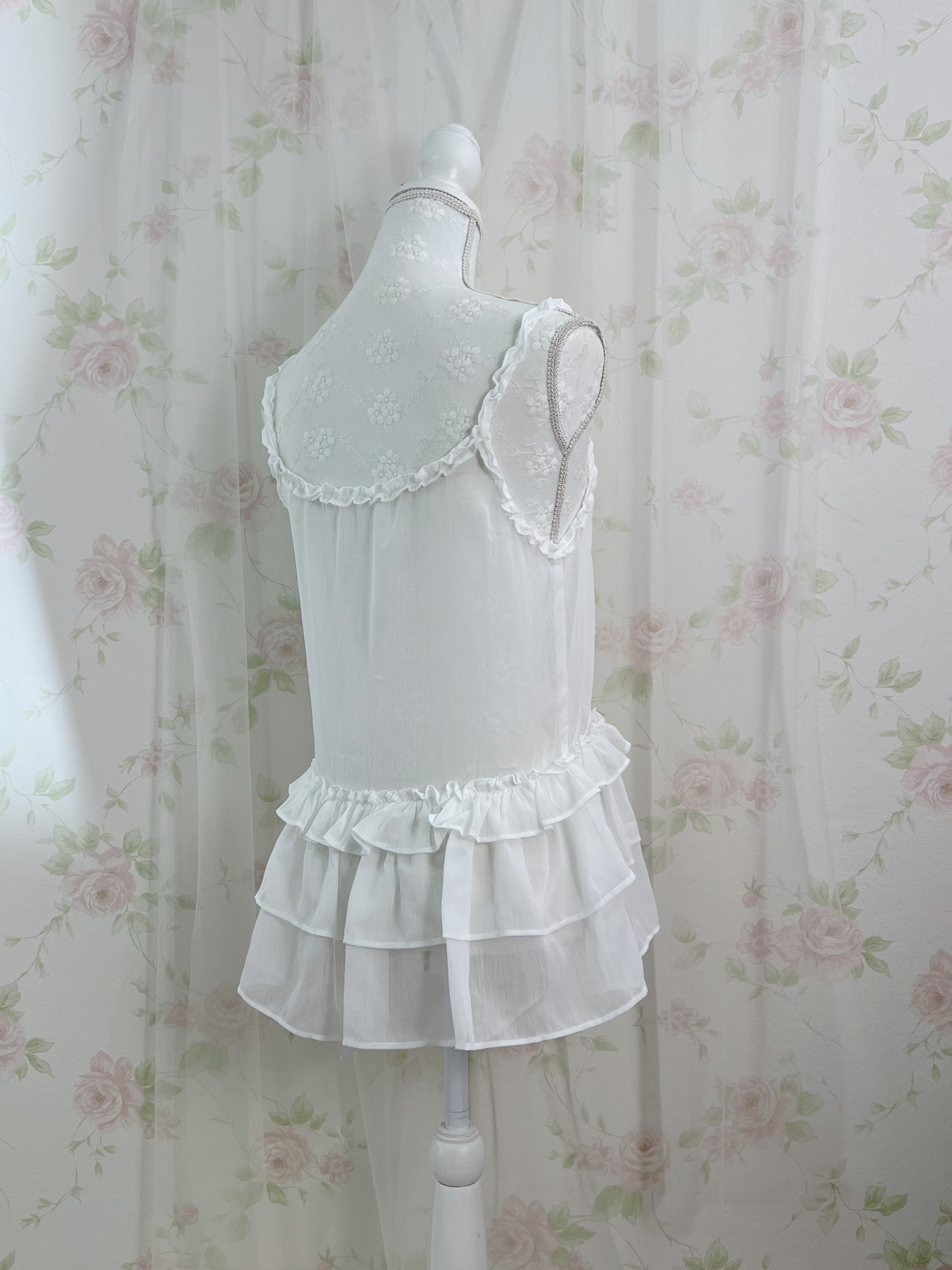 Chiffon Layered Hem Camisole (White)