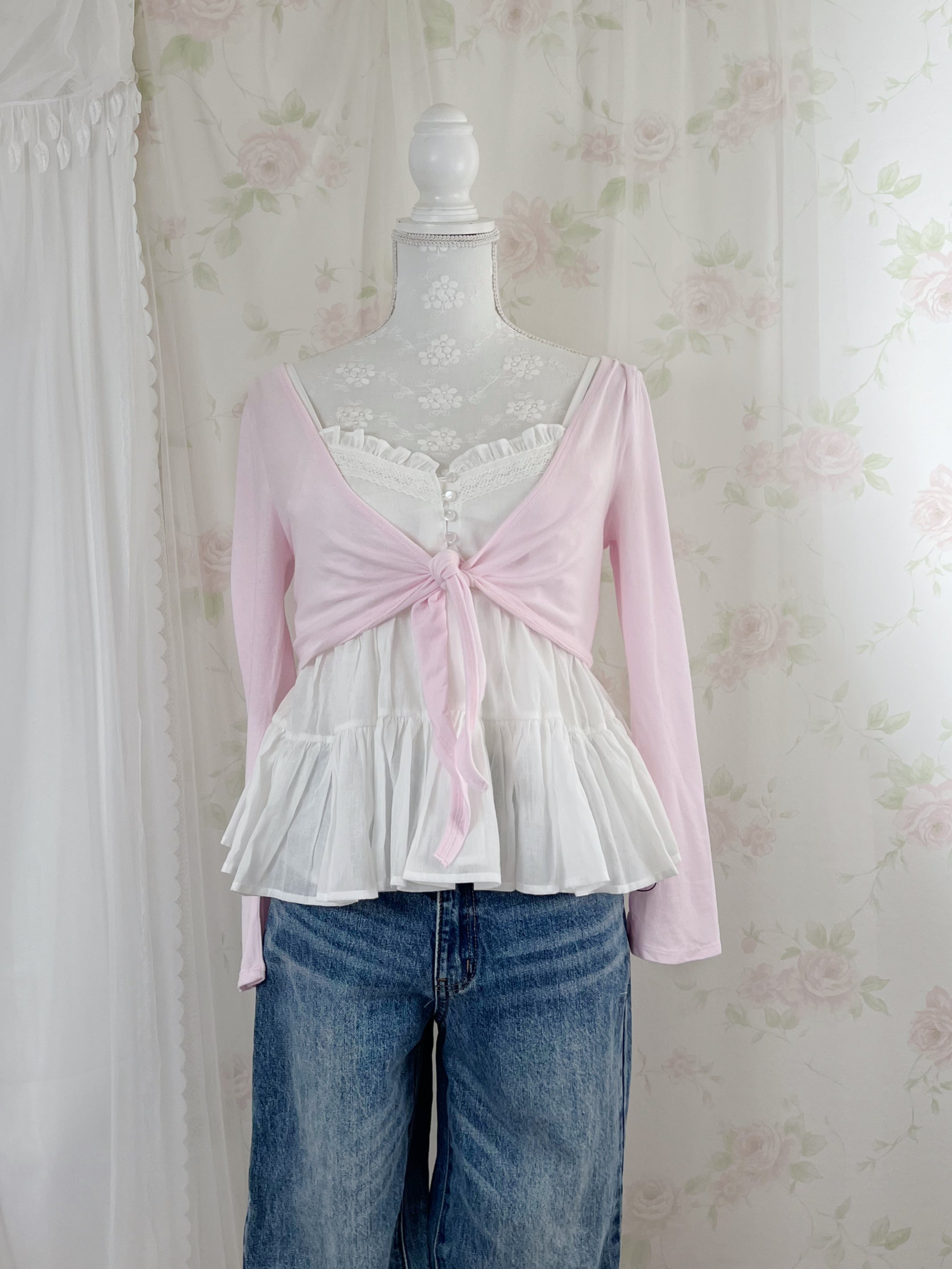 Front Tie Cardigan (Pink)