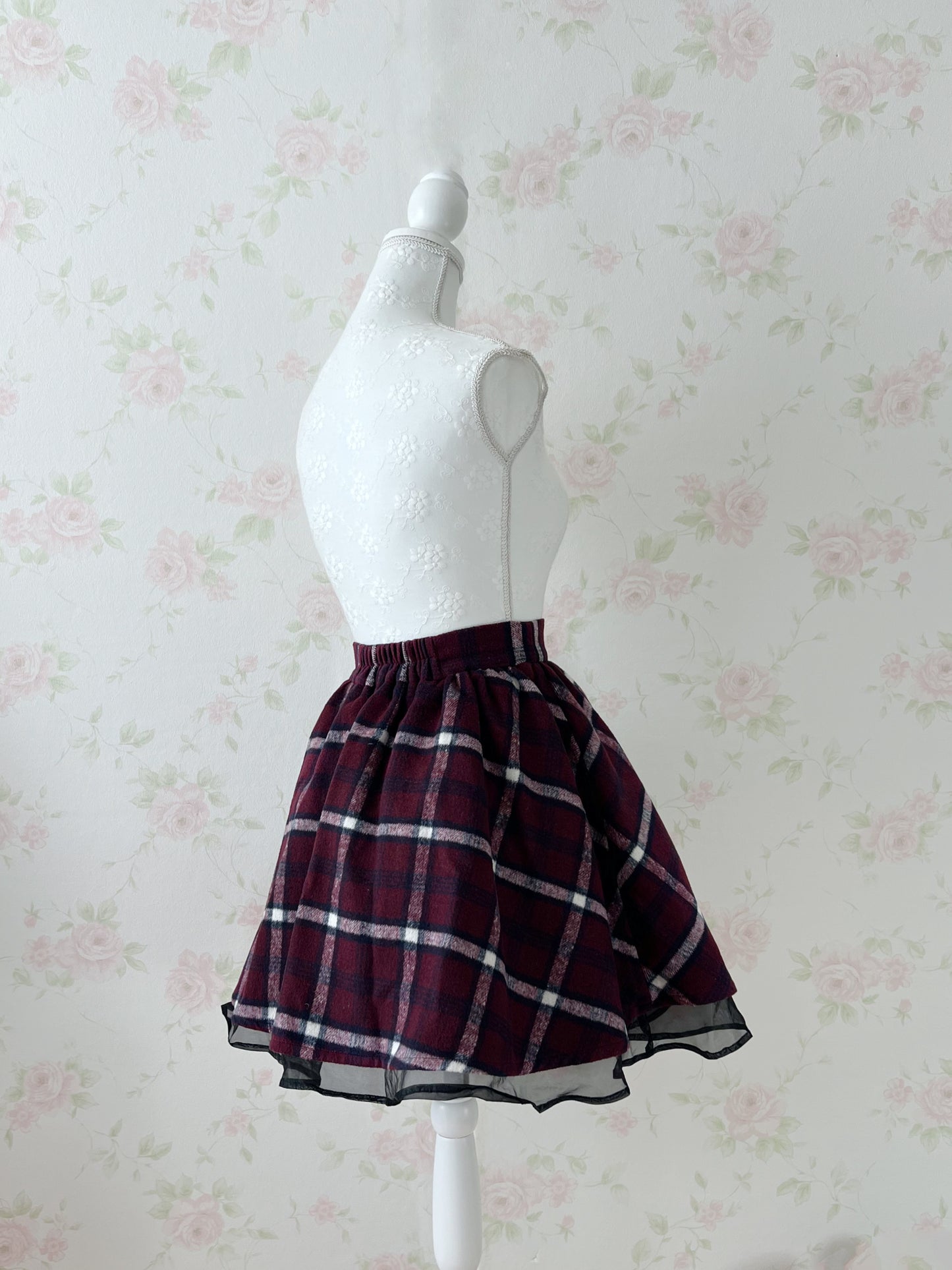 Ank Rouge Checked Flare Skirt (Red)