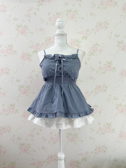 GRL Cotton Floral Embroidery Camisole (Blue)
