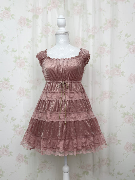 L'EST ROSE Velvet Lace Dress (Antique Pink)