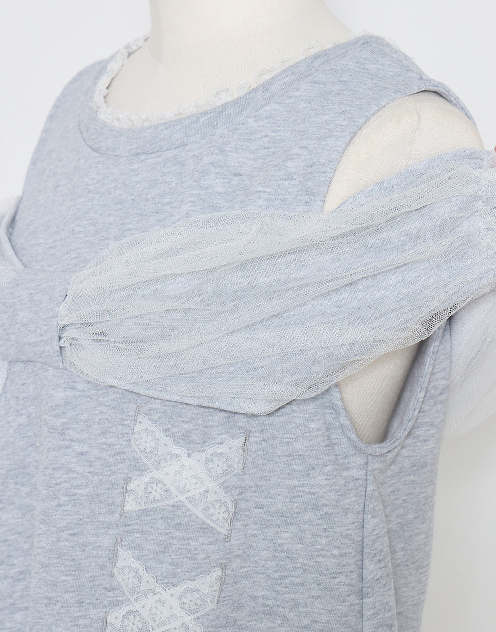 mellfy memory Tulle Ribbon Shoulder Sweat Tunic