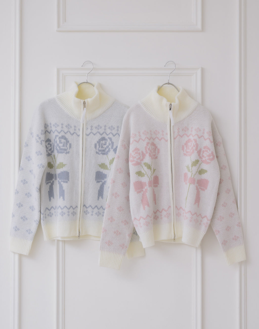 Lolime ribbon & floral cowichan knit zip up
