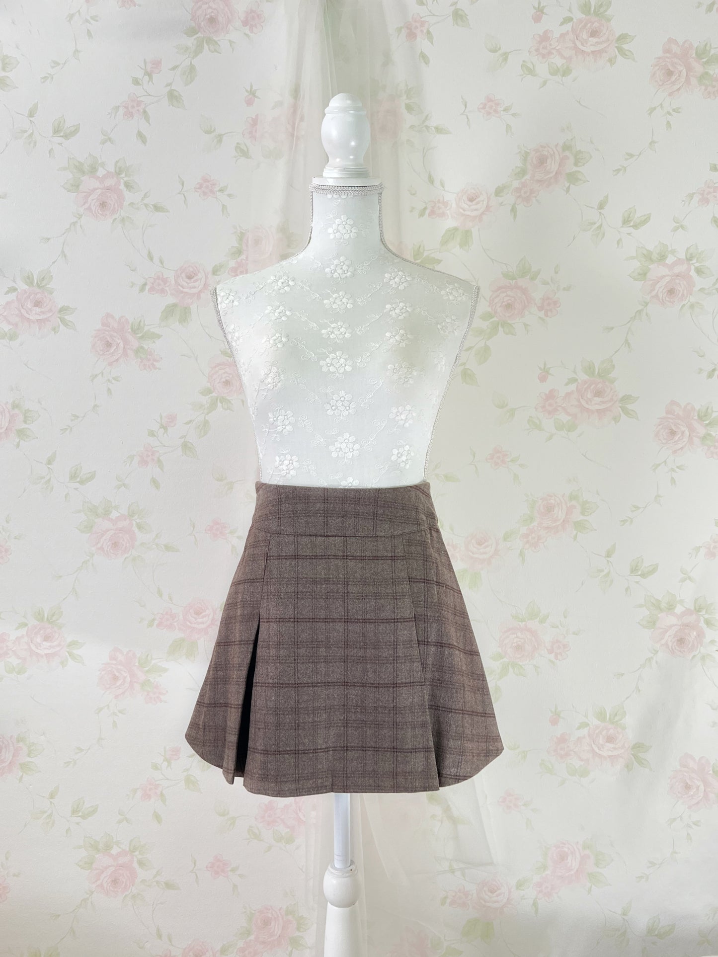 GRL Trapezoid Slit Checked Skirt (Smoky Brown)