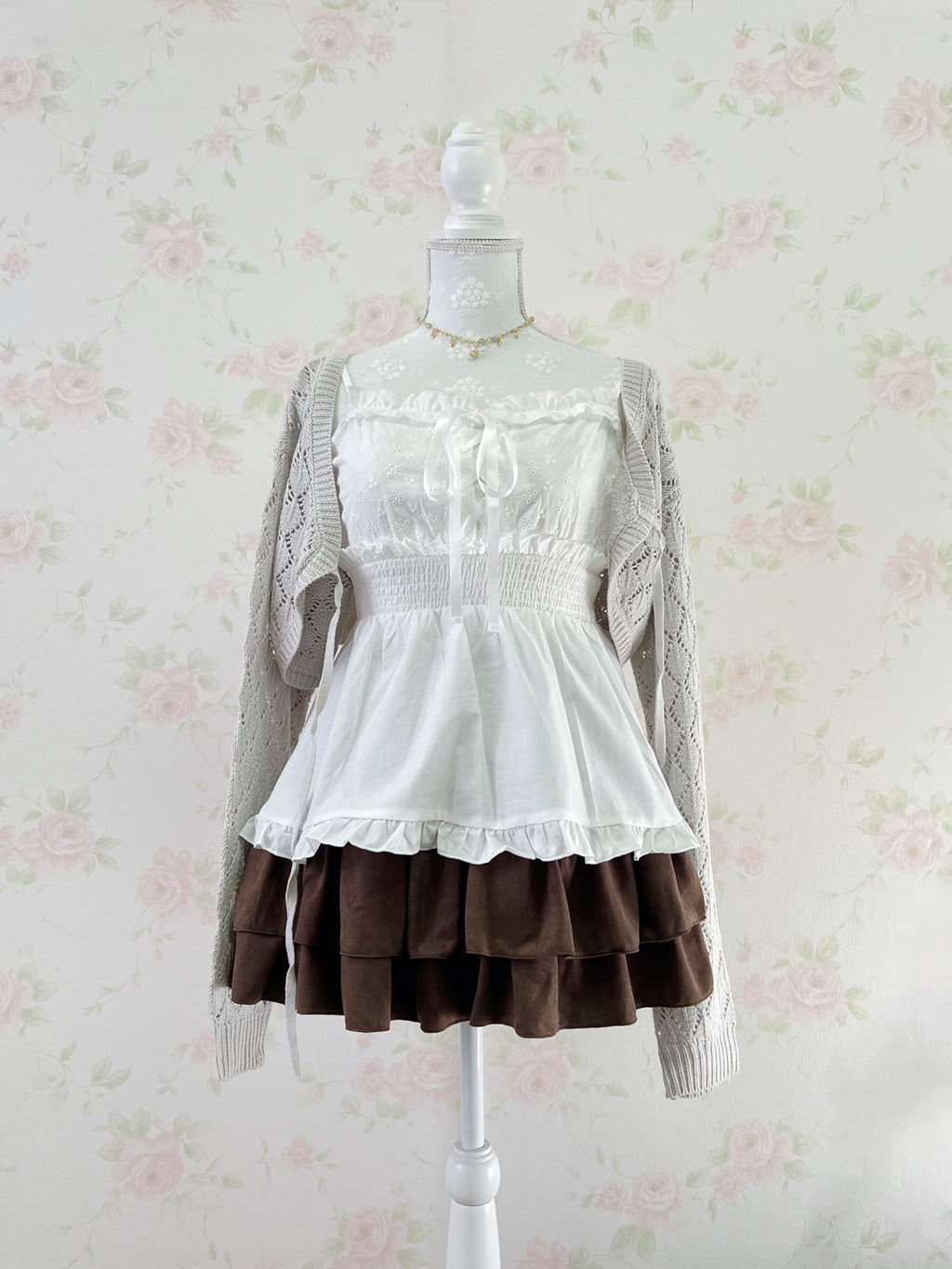 Suede Tiered Skirt (Brown)