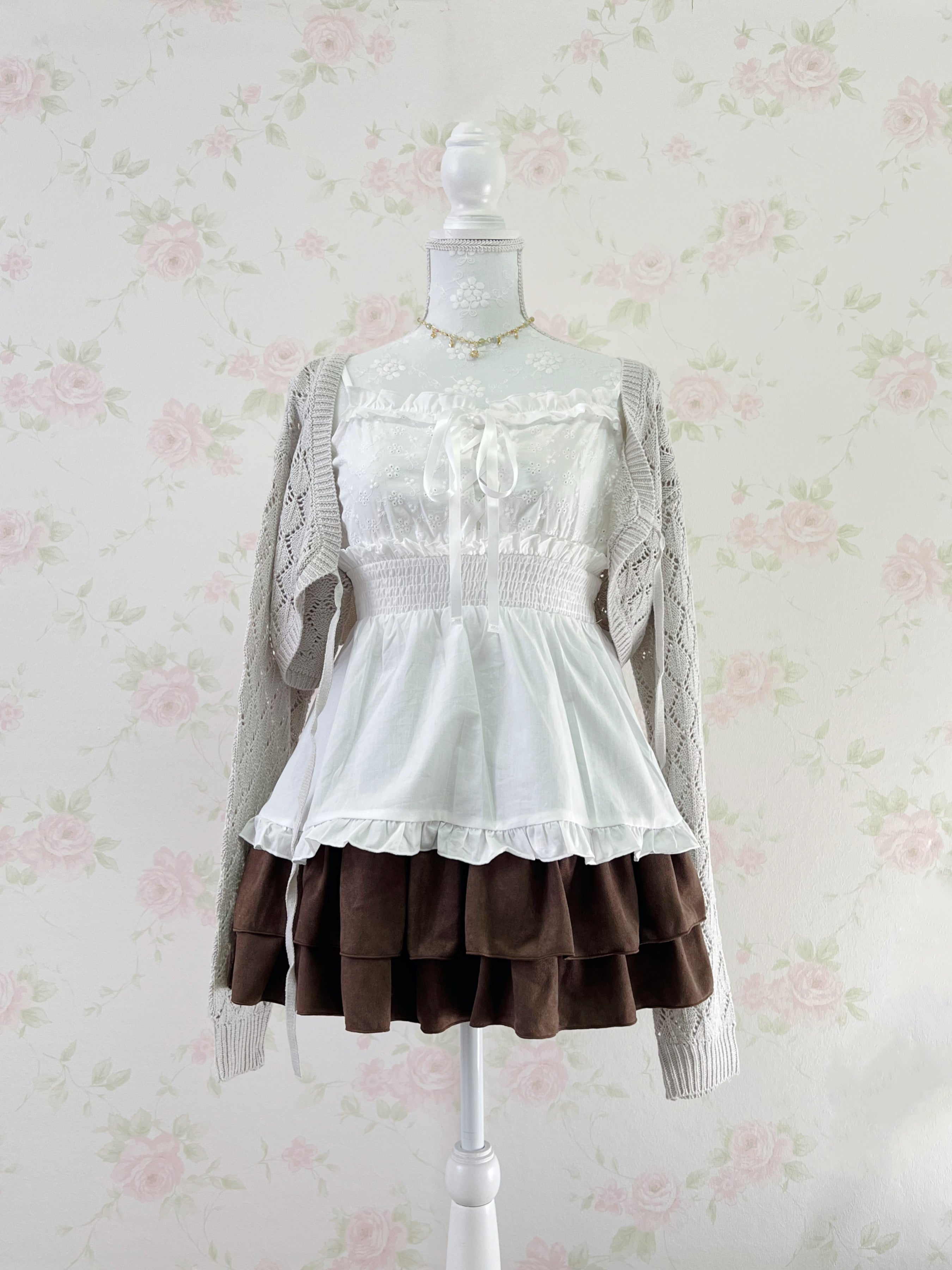 Suede Tiered Skirt (Brown)