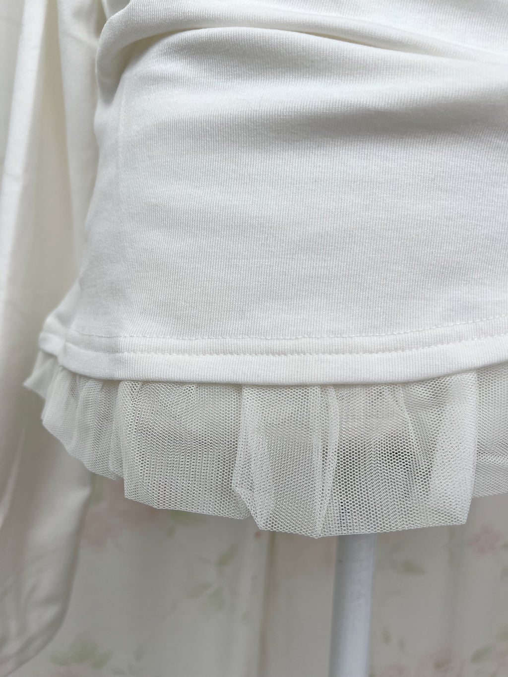 One Shoulder Drape Tulle Hem Top(White)