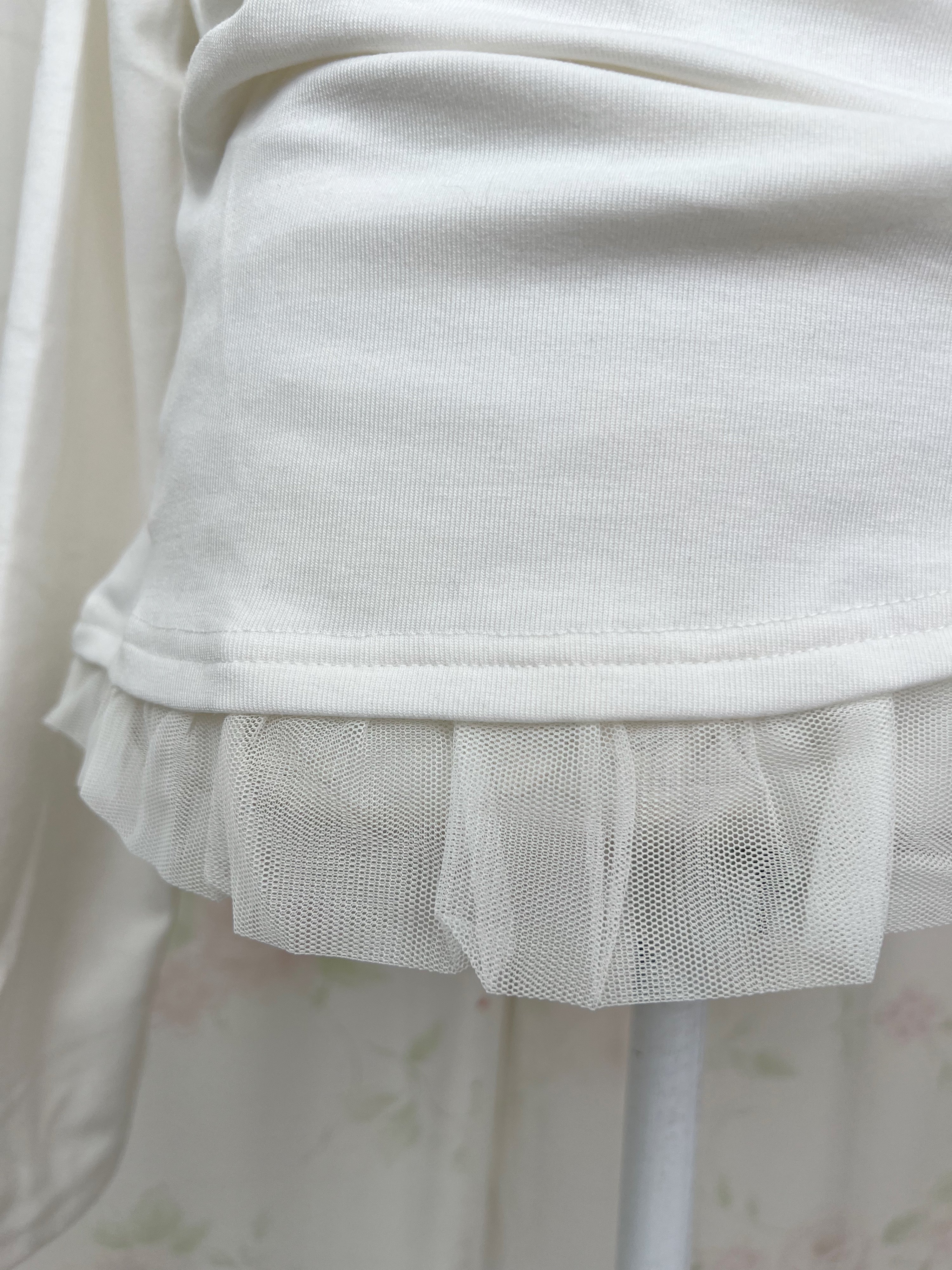 One Shoulder Drape Tulle Hem Top(White)