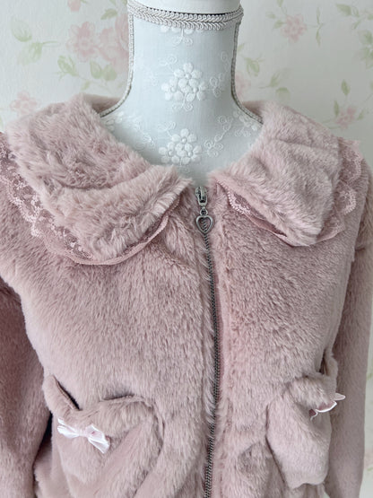 majoretty Lacy Sailor Collar Eco Fur Jacket (Pink)