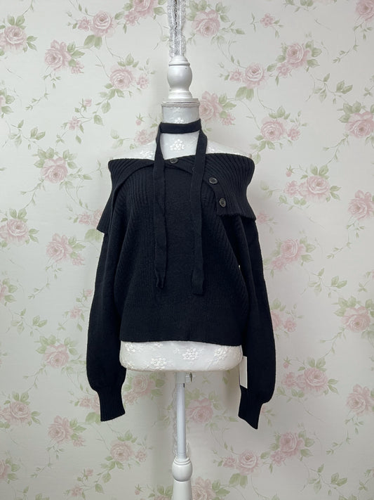 Button Up Choker Sweater (Black)