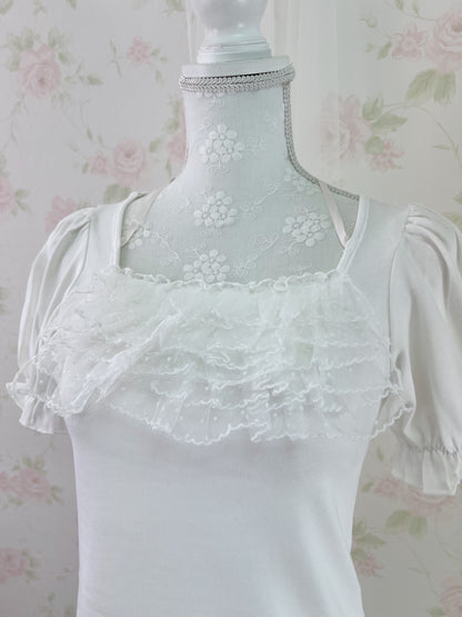 evelyn Polka Dot Frill Girly Top (White)
