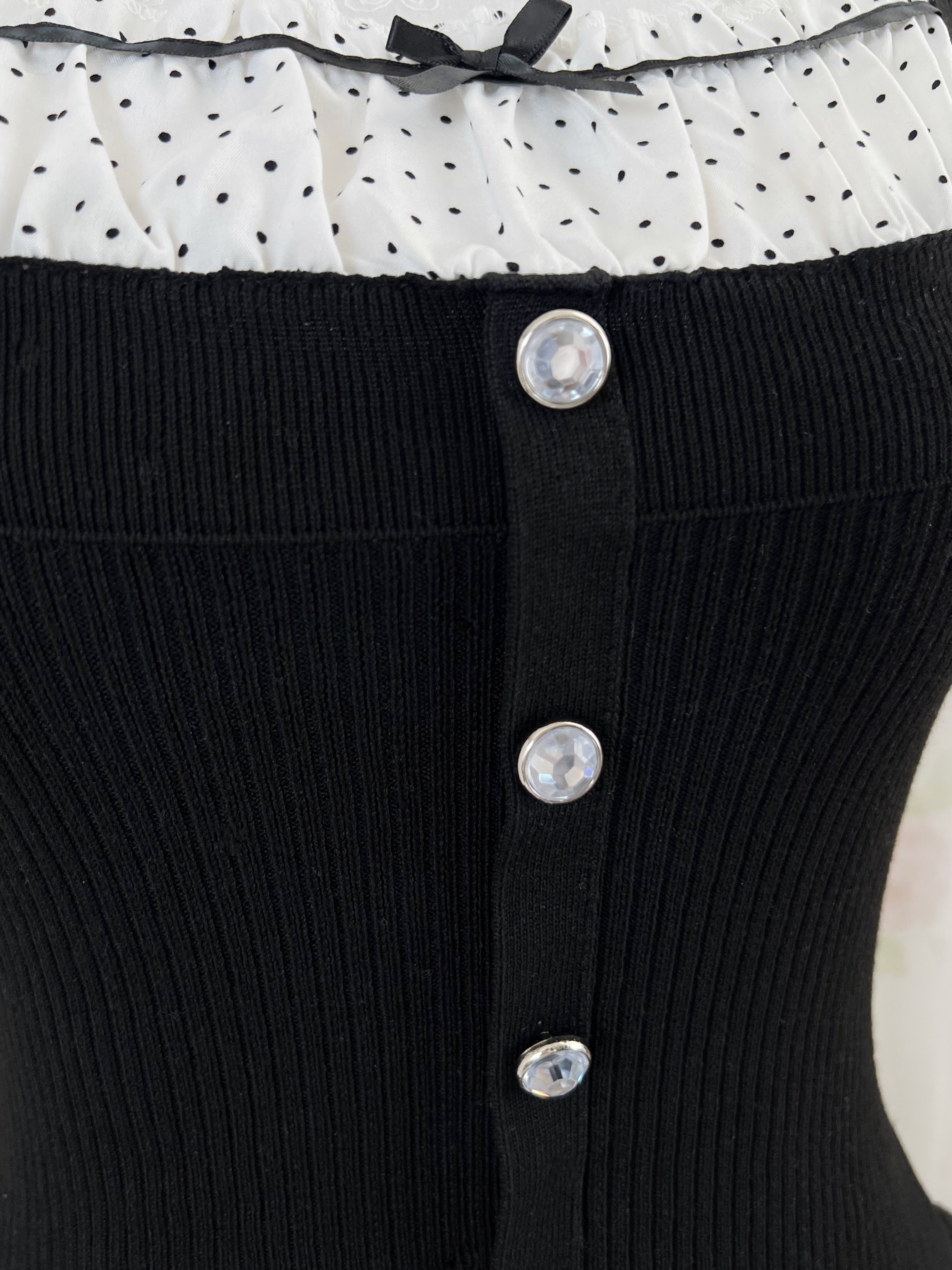 Polka Dot Milkmaid Top (Black)