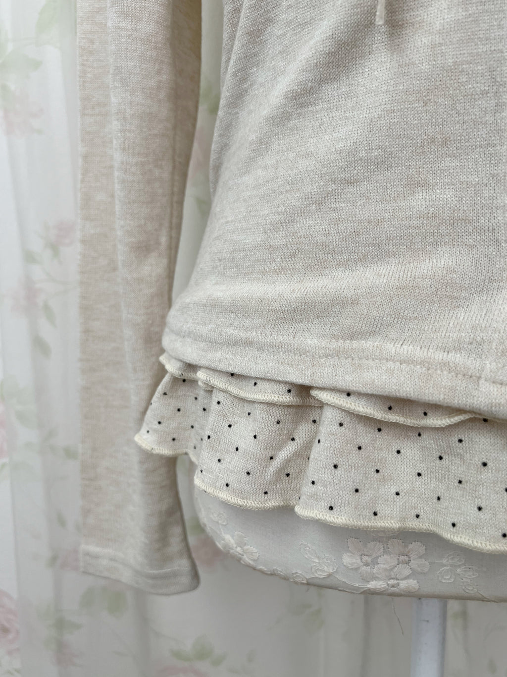 Polka Dot Cardigan Camisole Set (Beige)