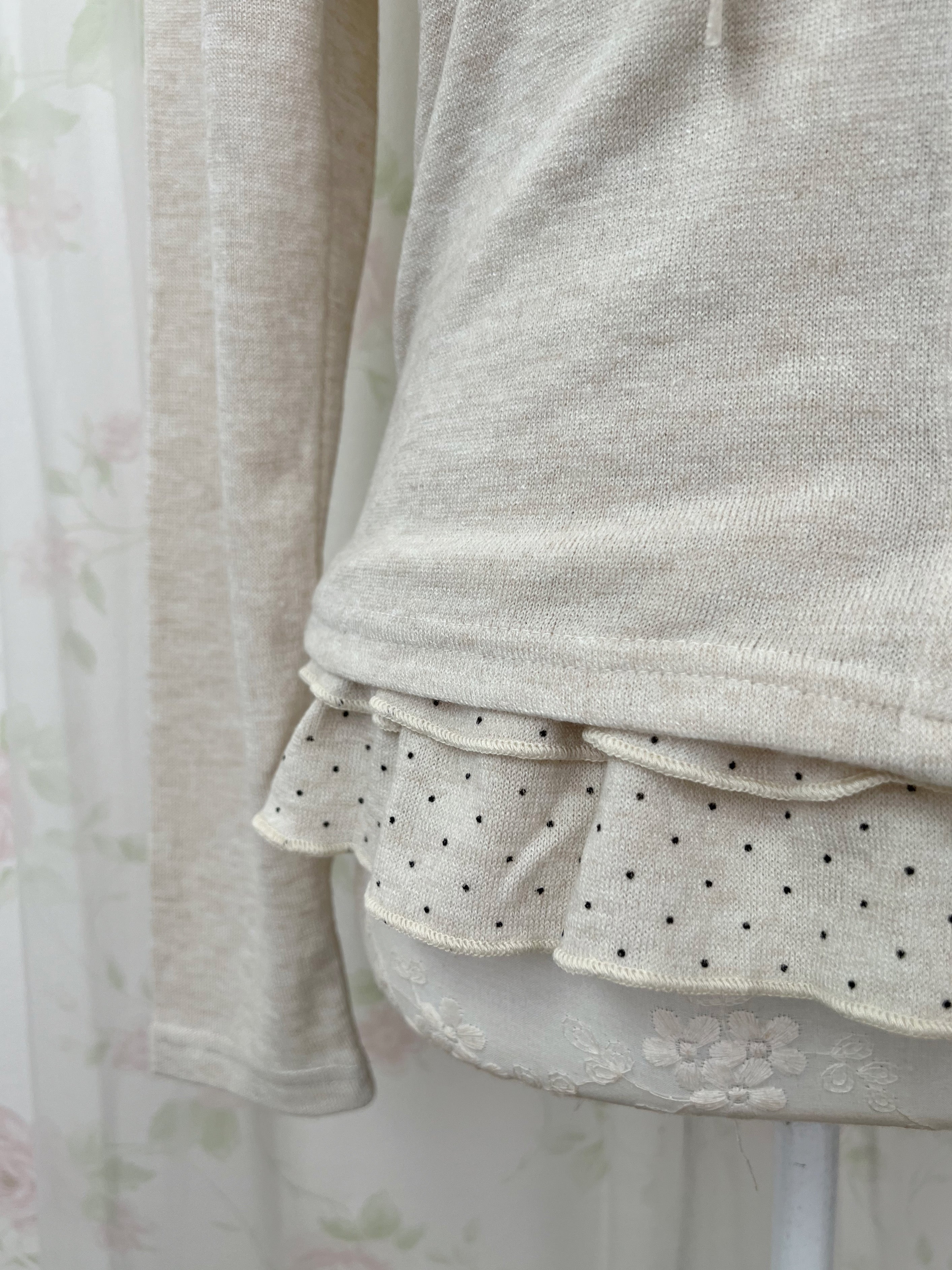 Polka Dot Cardigan Camisole Set (Beige)