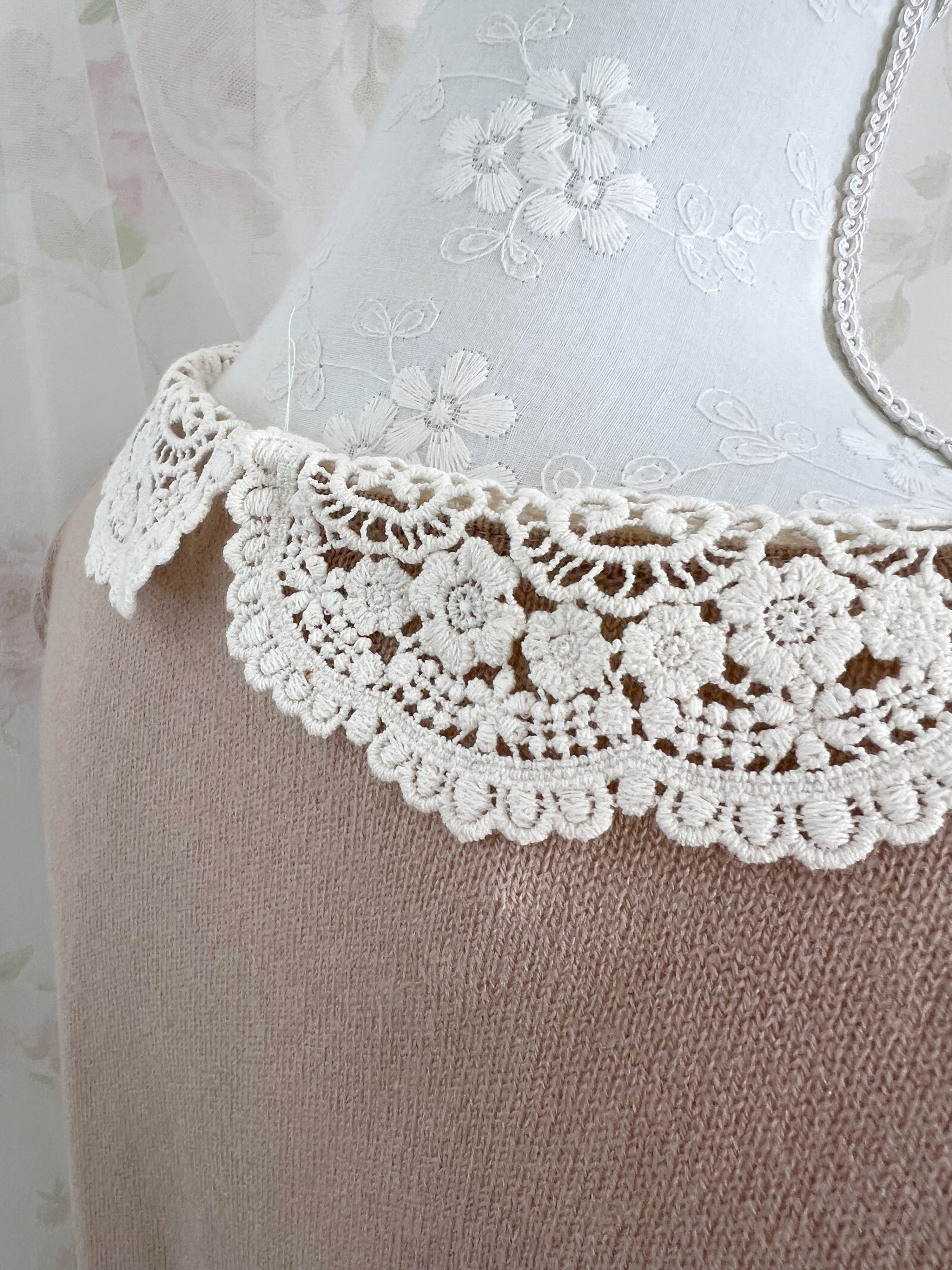 earth music & ecology Lace Collar Knit Top (Milk Tea)