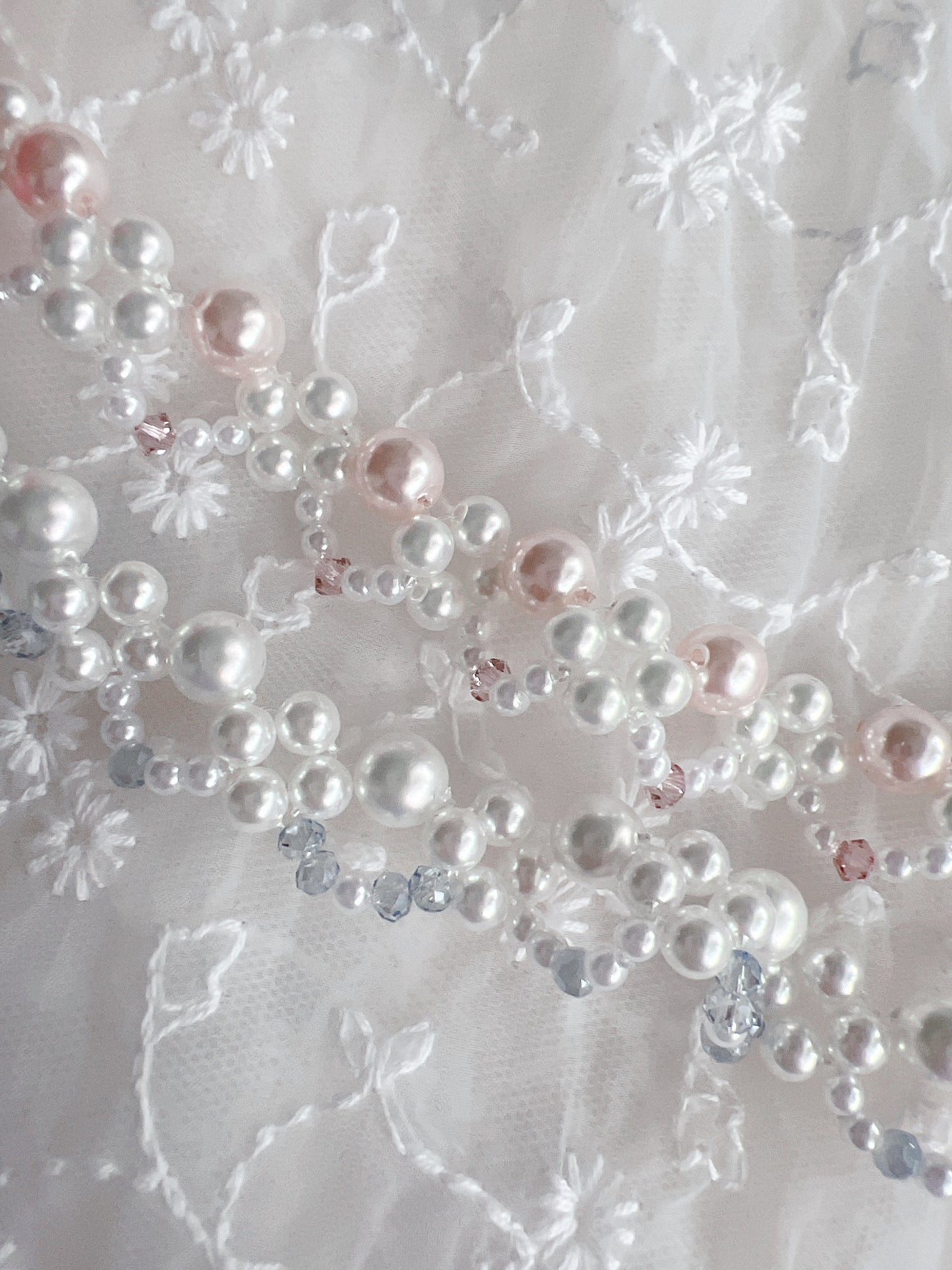 Ribbon Kirakira Heart Pearl Necklace