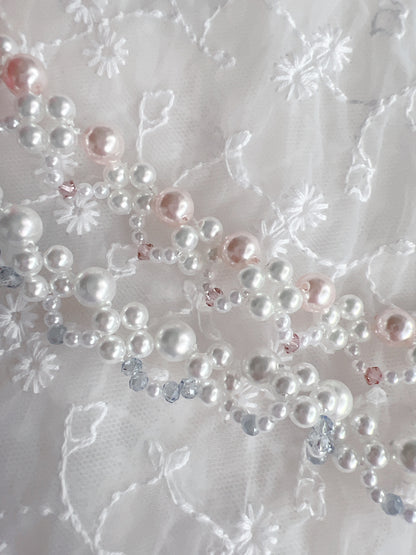 Ribbon Kirakira Heart Pearl Necklace