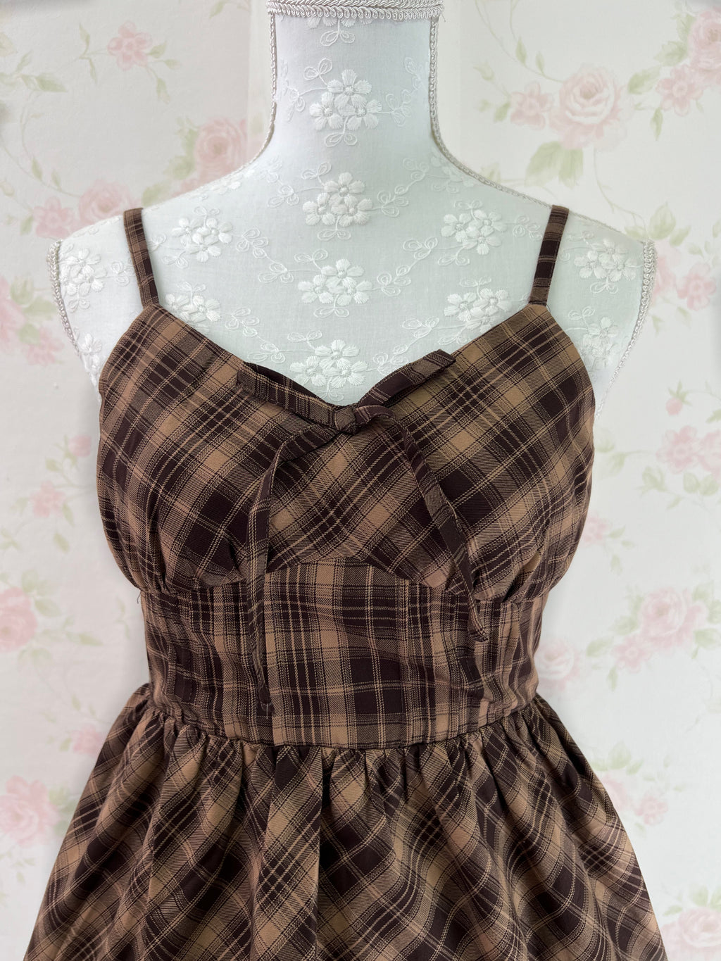 GRL Corset Camisole Checked Dress (Chocolate)