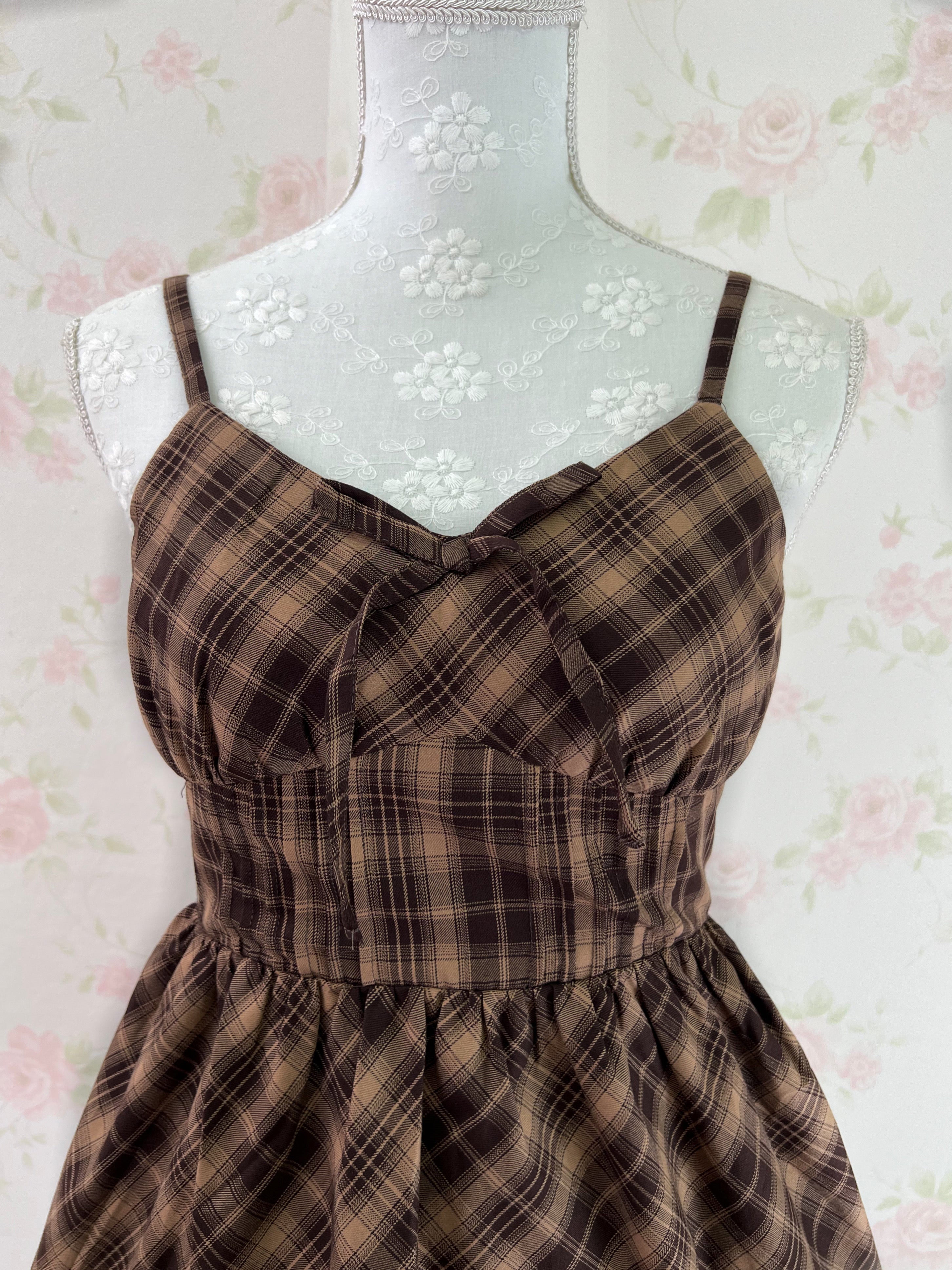 GRL Corset Camisole Checked Dress (Chocolate)